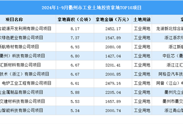 【项目投资跟踪】2024年1-9月衢州市工业土地投资TOP10项目盘点