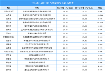 2024年10月28日全国各地最新白条猪价格行情走势分析