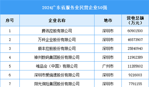 2024广东省服务业民营企业50强（附榜单）