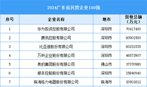 2024广东省民营企业100强（附榜单）