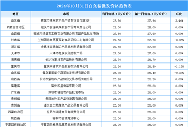 2024年11月1日全国各地最新白条猪价格行情走势分析