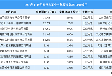 招商观察 | 2024年1-10月份泰州市这10个工业项目土地投资规模最大