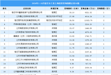 投资情报 · 盐城篇 | 2024年1-10月盐城市这50家企业工业土地投资规模最大