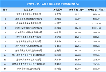 产业投资聚焦 | 2024年1-10月宿迁市制造业土地投资50强企业汇总