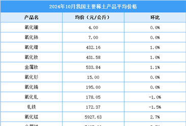 2024年10月中国稀土价格走势分析：价格指数基本保持平稳