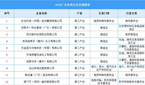 2024广东外资企业百强榜单（附榜单）