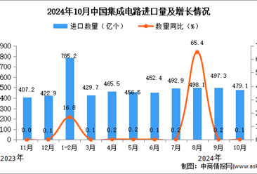 2024年10月中国集成电路进口数据统计分析：进口量479.1亿个