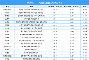 2024年11月14日全国各地最新白条猪价格行情走势分析