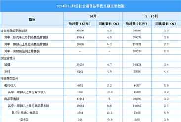 2024年1-10月全国社会消费品零售情况分析：社会消费品零售总额增长4.8%（图）