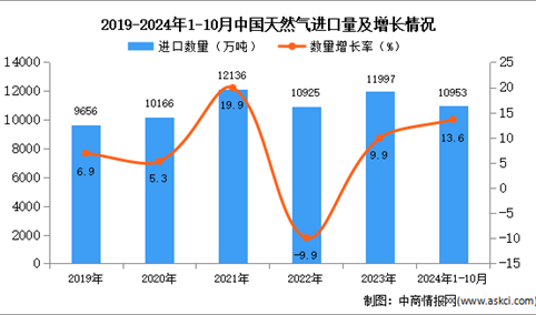 2024年1-10月中国天然气进口数据统计分析：进口量同比增长13.6%