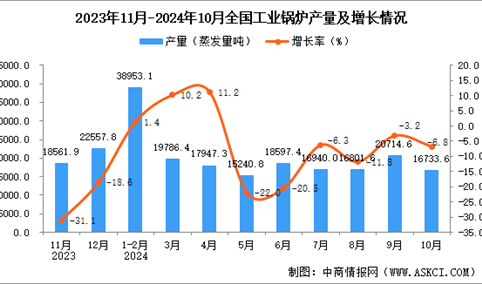 2024年10月全国工业锅炉产量数据统计分析