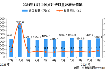 2024年11月中國原油進口數(shù)據(jù)統(tǒng)計分析：進口量同比增長0.1%