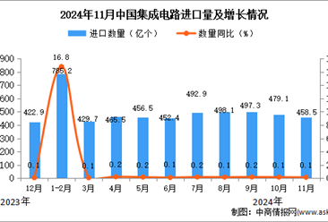 2024年11月中国集成电路进口数据统计分析：进口量458.5亿个