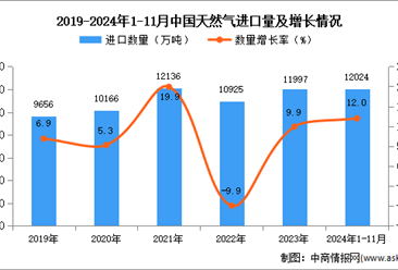 2024年1-11月中国天然气进口数据统计分析：进口量同比增长12%