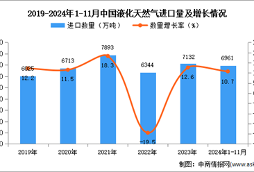 2024年1-11月中国液化天然气进口数据统计分析：进口量同比增长10.7%