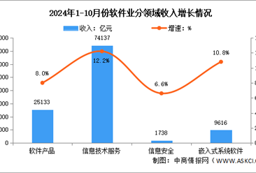 2024年1-10月中国软件业务收入及分领域运行情况分析（图）