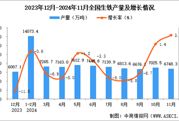 2024年11月全国生铁产量数据统计分析