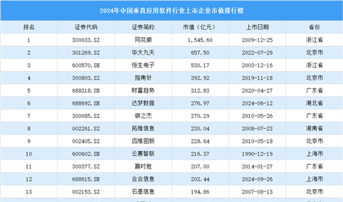 2024年中国垂直应用软件行业上市企业市值排行榜（附榜单）