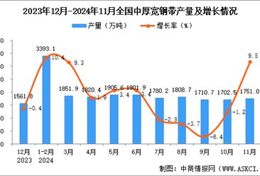 2024年11月全国中厚宽钢带产量数据统计分析