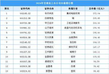 2024年甘肅省上市公司市值排行榜（附榜單）