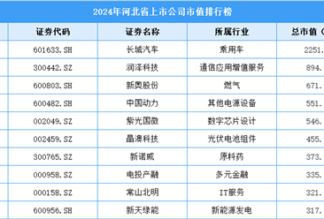 2024年河北省上市公司市值排行榜（附榜單）