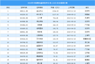 2024年中国横向通用软件行业上市公司市值排行榜（附榜单）