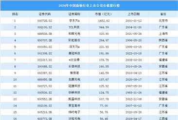 2024年中國(guó)面板行業(yè)上市公司市值排行榜（附榜單）