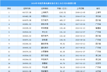 2024年中国其他电源设备行业上市公司市值排行榜（附榜单）