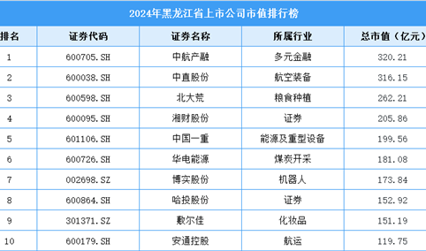 2024年黑龙江省上市公司市值排行榜（附榜单）