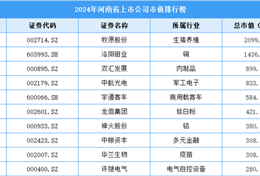 2024年河南省上市公司市值排行榜（附榜單）