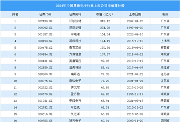 2024年中国其他电子行业上市公司市值排行榜（附榜单）