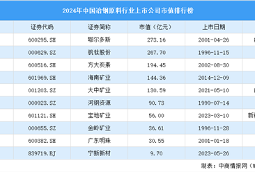 2024年中国冶钢原料行业上市公司市值排行榜（附榜单）