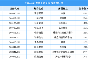 2024年山東省上市公司市值排行榜（附榜單）