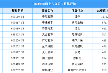 2024年新疆上市公司市值排行榜（附榜單）