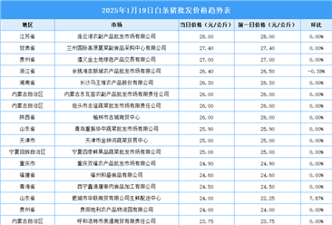 2025年1月20日全国各地最新白条猪价格行情走势分析