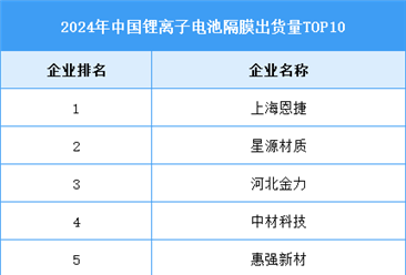 2025年中国锂电池隔膜出货量及企业排名预测分析（图）