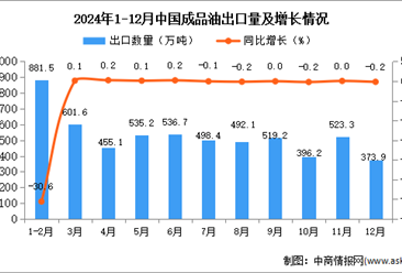 2024年12月中国成品油出口数据统计分析：出口量373.9万吨