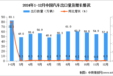 2024年12月中国汽车出口数据统计分析：出口量57.4万辆