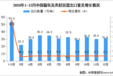 2024年12月中国箱包及类似容器出口数据统计分析：出口量31.4万吨