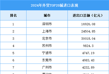 2024年外贸TOP20城进口表现（图）