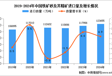 2024年1-12月中国铁矿砂及其精矿进口数据统计分析：进口量同比增长4.9%