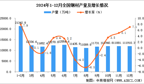 2024年12月全国钢材产量数据统计分析