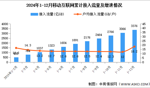 2024年1-12月中国通信业移动互联网及固定互联网分析（图）