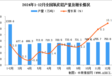 2024年12月全国氧化铝产量数据统计分析