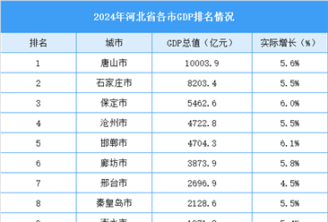 2024年河北省各市GDP排名情況（附榜單）