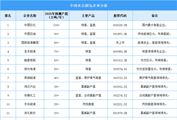 2025年中国制氢企业产能排名（图）