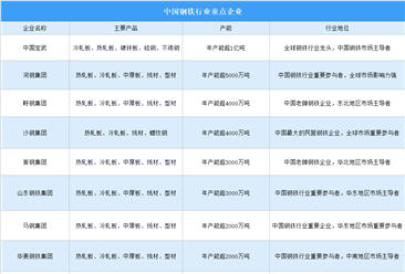 2025年中国钢铁行业重点企业对比分析（图）