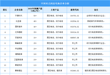 2025年中国固态电池企业产能排名（图）