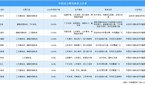 2025年中国动力锂电池重点企业对比分析（附产能、生产基地、行业地位等）