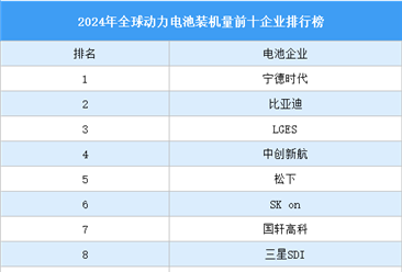 2024年全球动力电池装机量前十企业排行榜（附榜单）